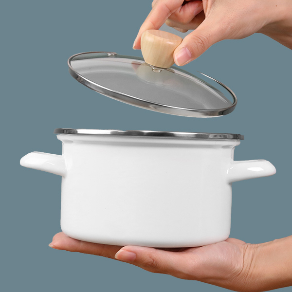 両手鍋 15cm ホーロー ガラス蓋付き シリコン保存蓋付き プチクック