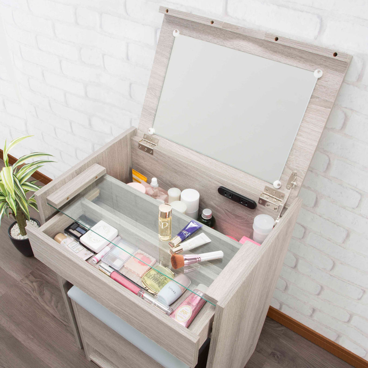 dショッピング |ドレッサー スツール 2点セット コンセント付き 木目調