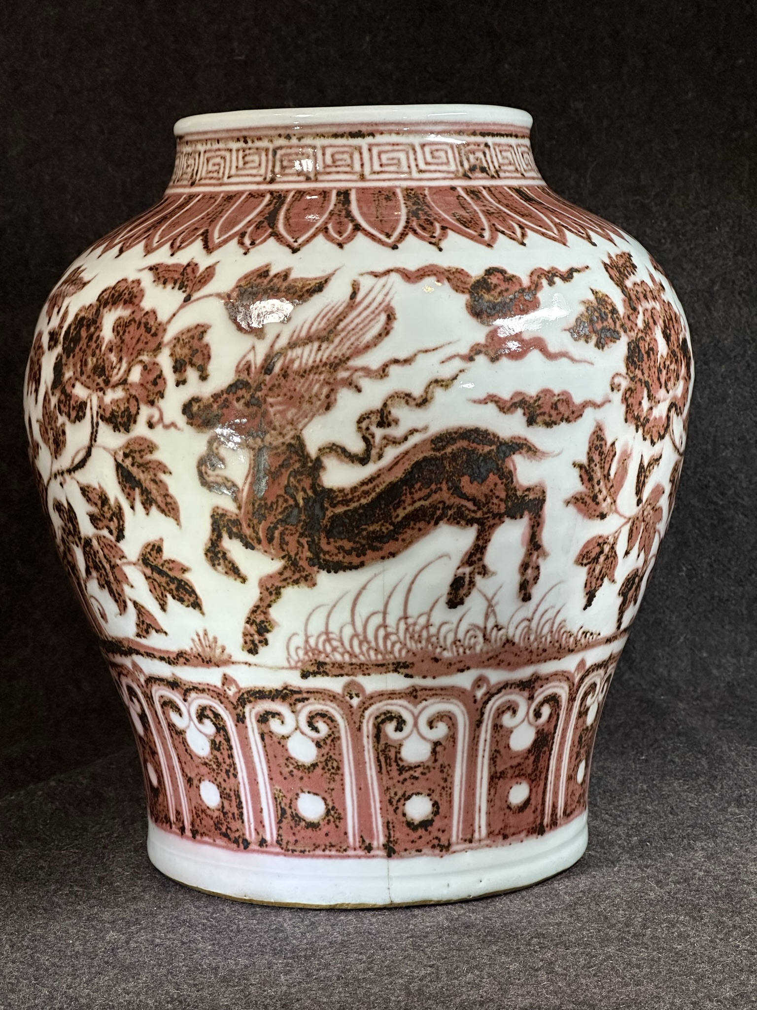 Ming Hongwu Large Copper Red Jar with Deer 明洪武釉裡紅 鹿纹大罐