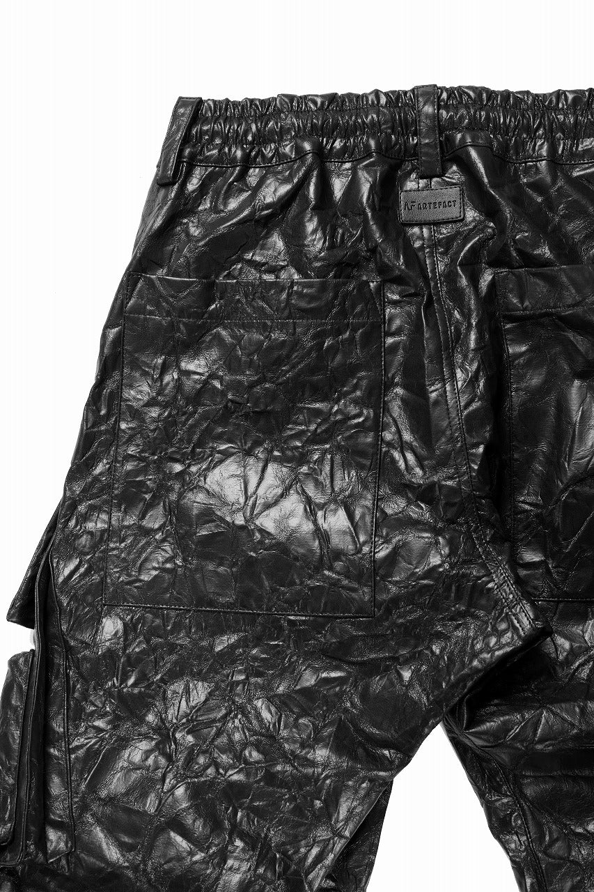 A.F ARTEFACT TUCK CARGO PANTS / WASHER SYNTHETIC LEATHER (BLACK)の