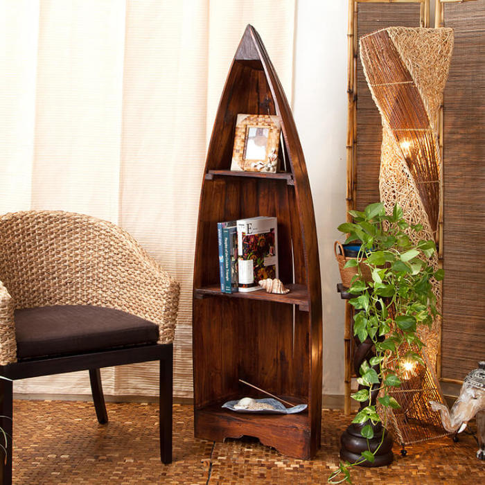 ボート型木製ラック 3段 [Mサイズ]【47849】 /アジアン雑貨・バリ雑貨