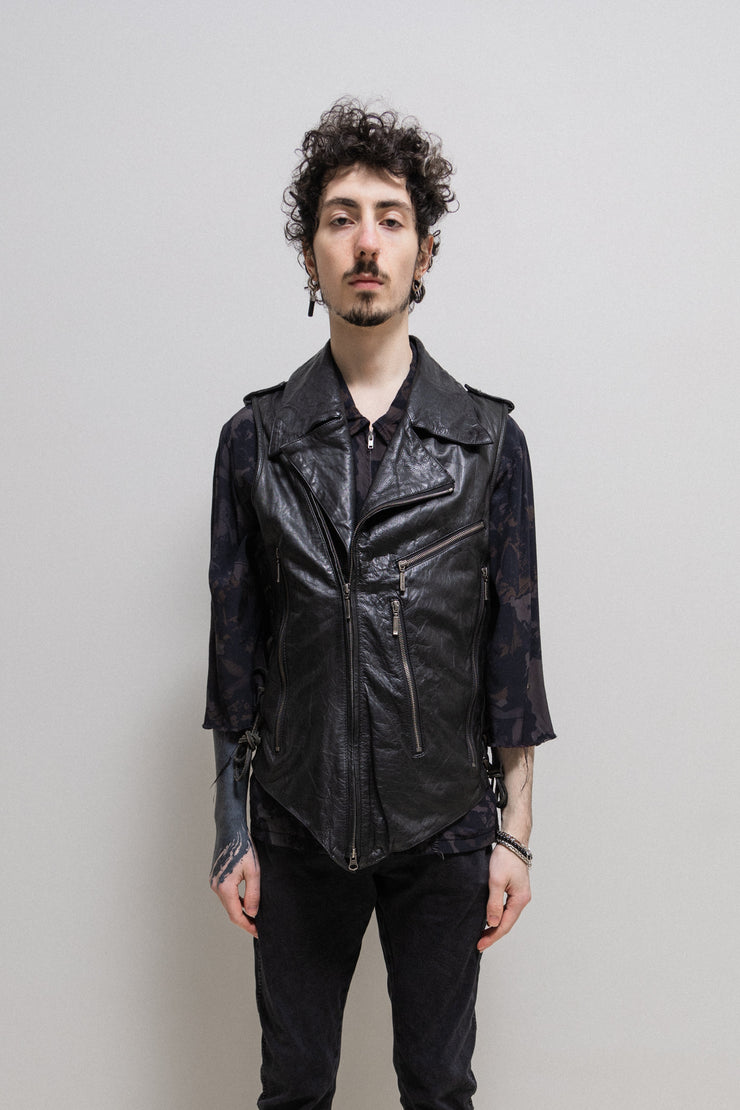 YASUYUKI ISHII -Sleeveless leather jacket with lacing details – L