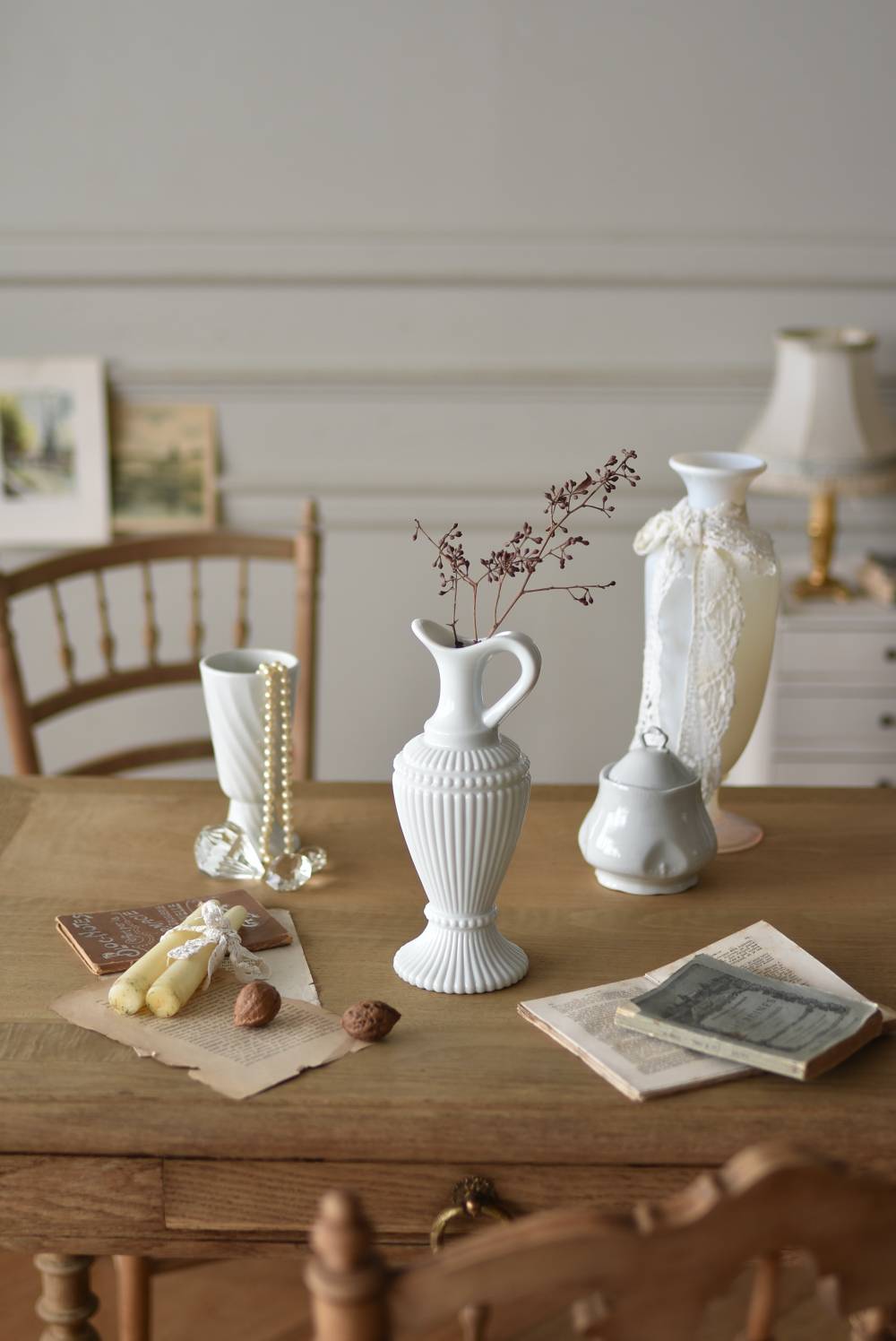 オパリンガラスフラワーベース.W9 フランスヴィンテージ雑貨 花器 花瓶