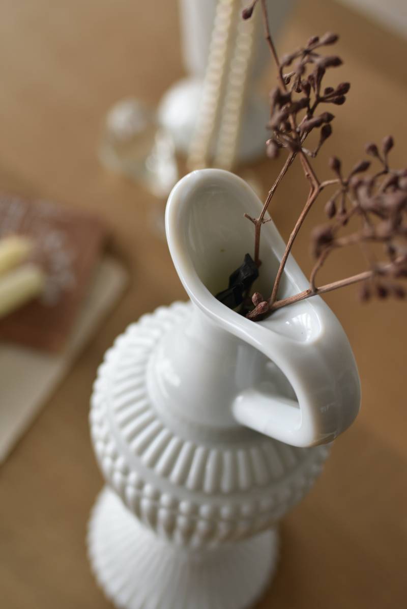 フランスアンティーク オパールセントガラス フリルの花瓶 ピンク系