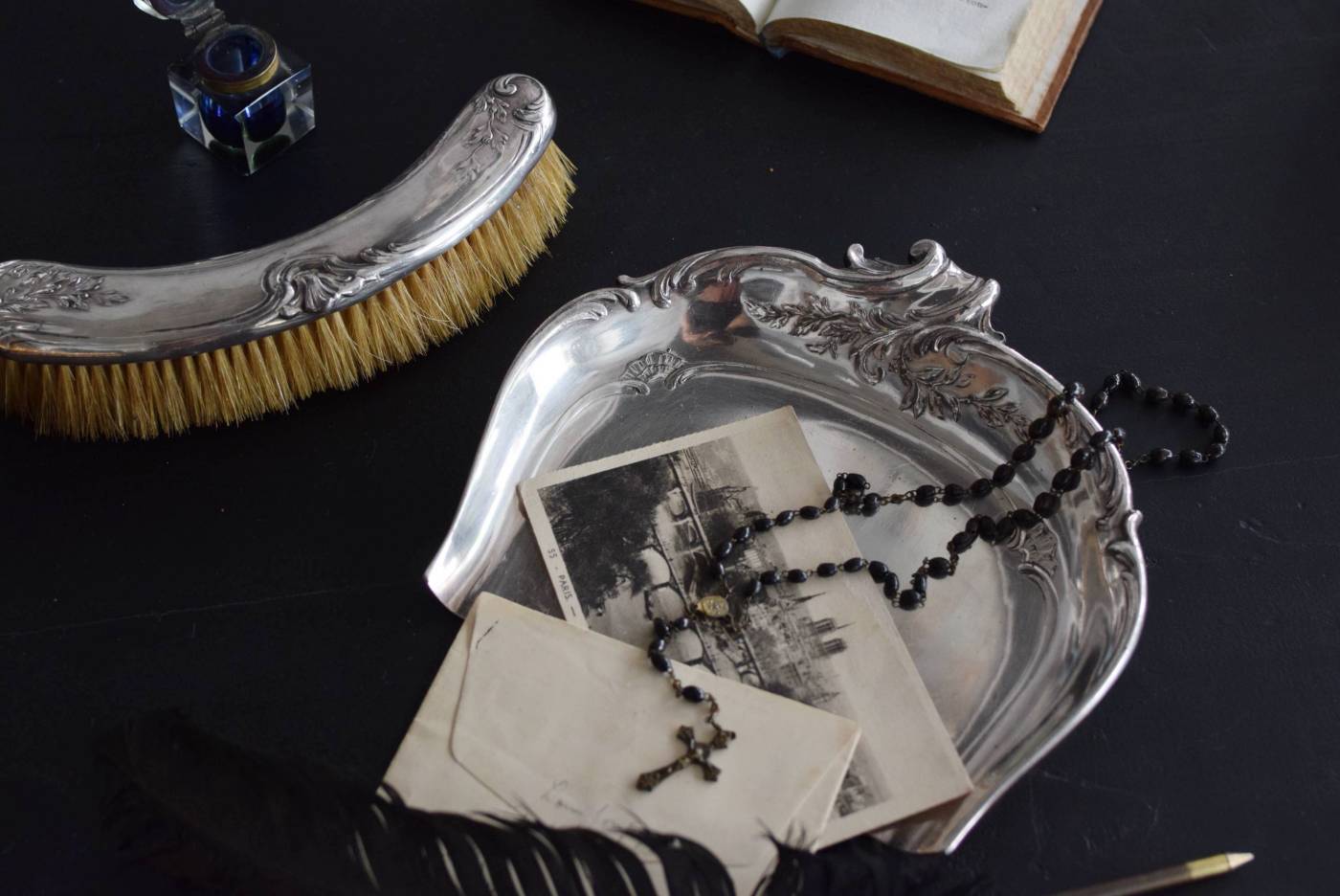 ダストパン＆ブラシセット.2 フランス アンティーク シルバープレート