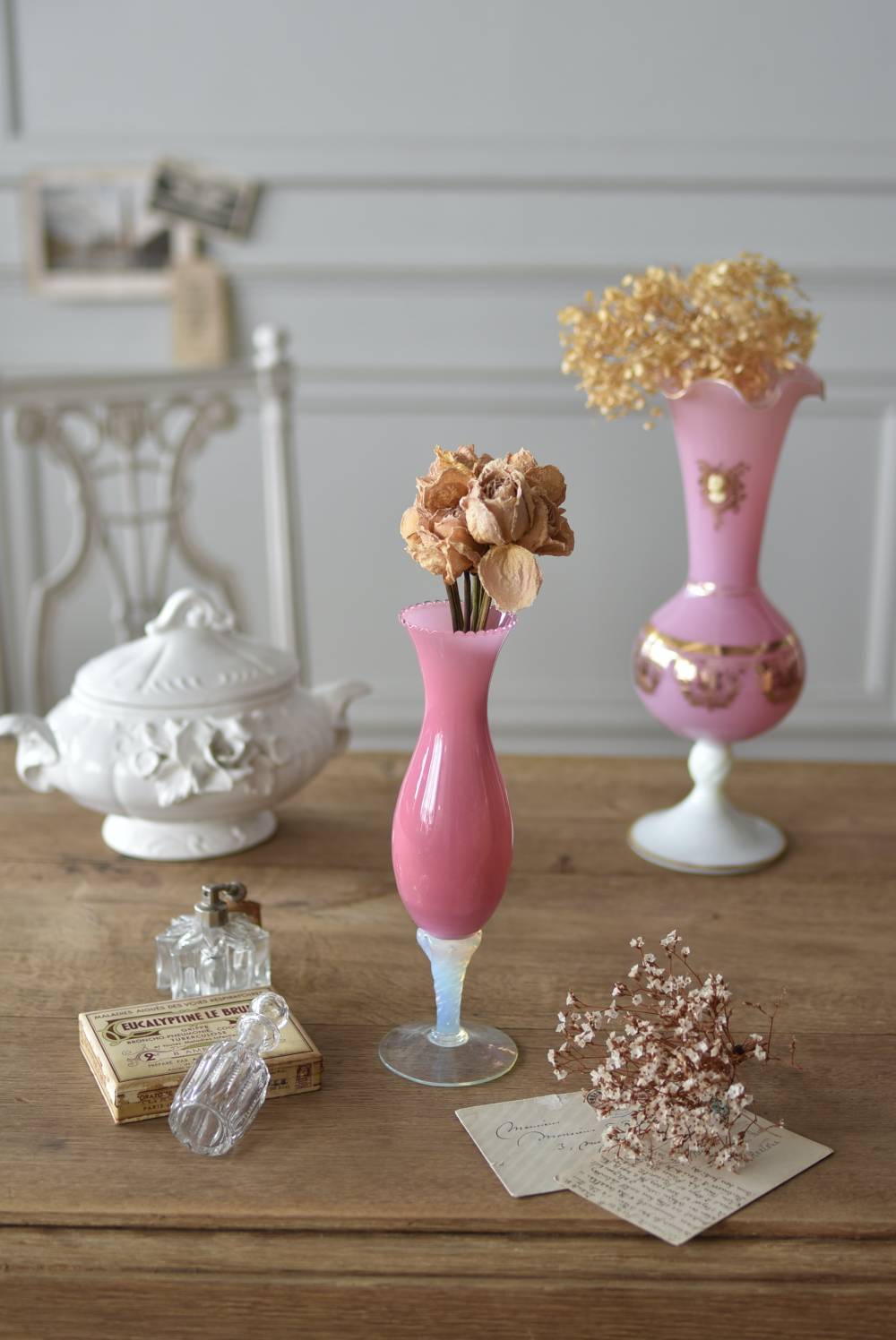 フランスアンティーク オパリンガラス 花瓶 ピッチャー 一輪挿し 花器