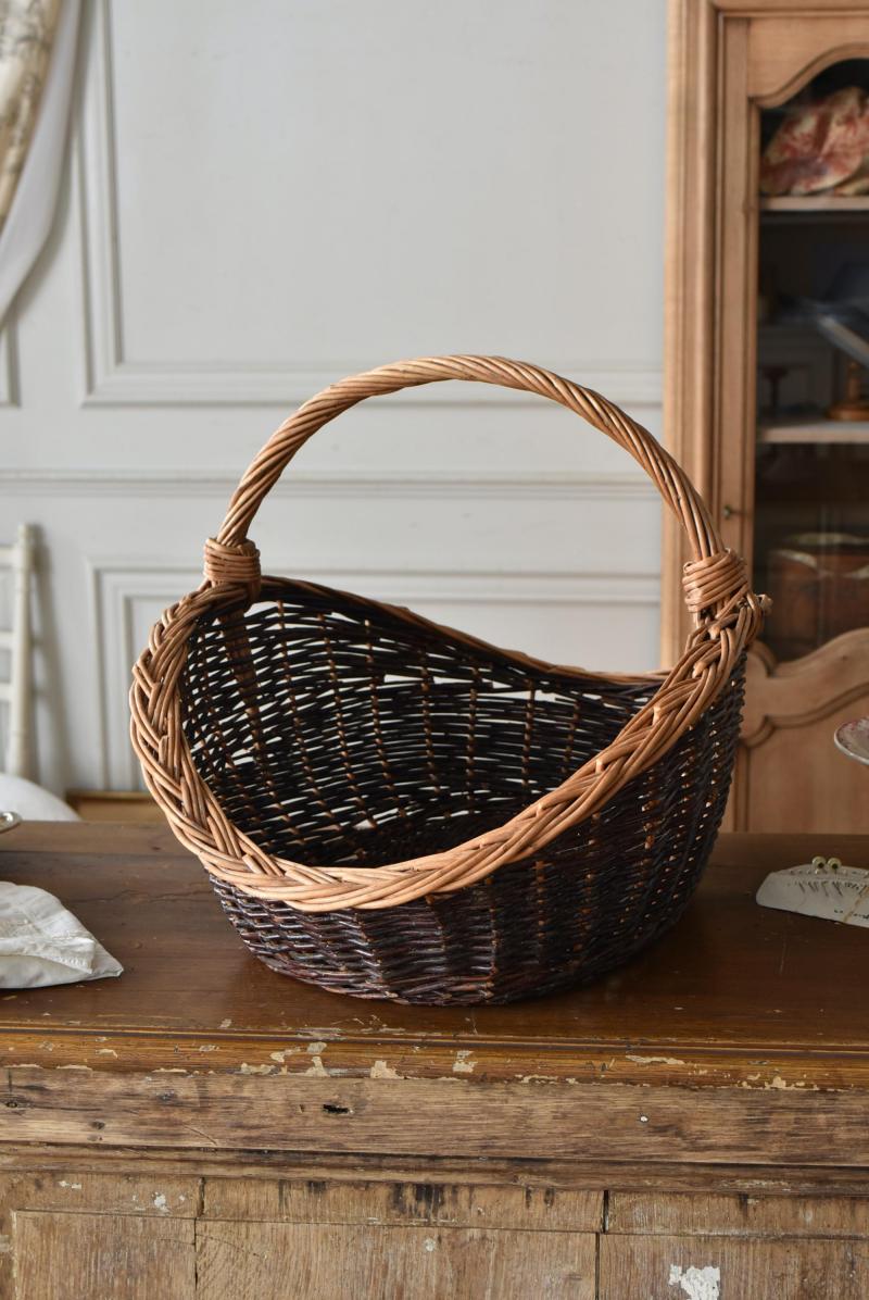 L2810-555 フランスアンティーク ガラスバケツ フルーツ バスケット