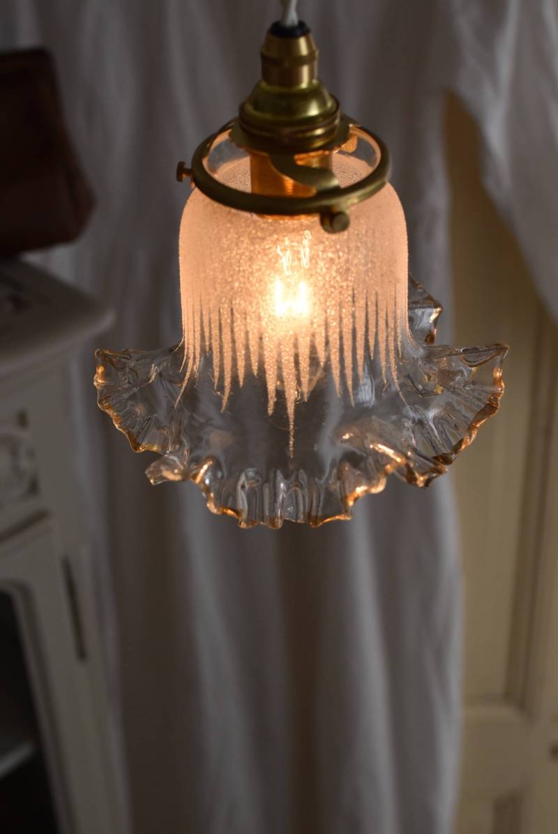 1920年代 フランス アンティーク クランベリーガラスの螺旋模様