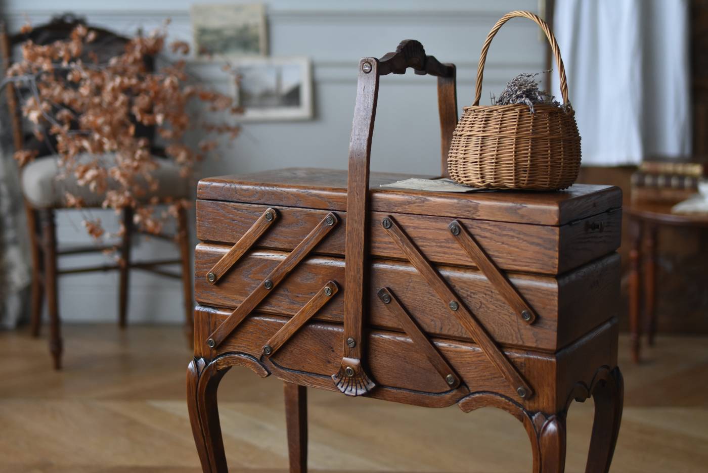 猫脚ソーイングボックス.17 フランスヴィンテージ家具 裁縫箱 収納