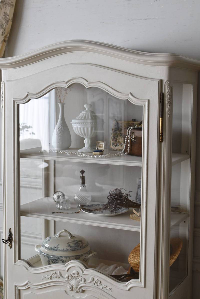 フレンチ3面ガラスキャビネット フランスアンティーク家具 ショー