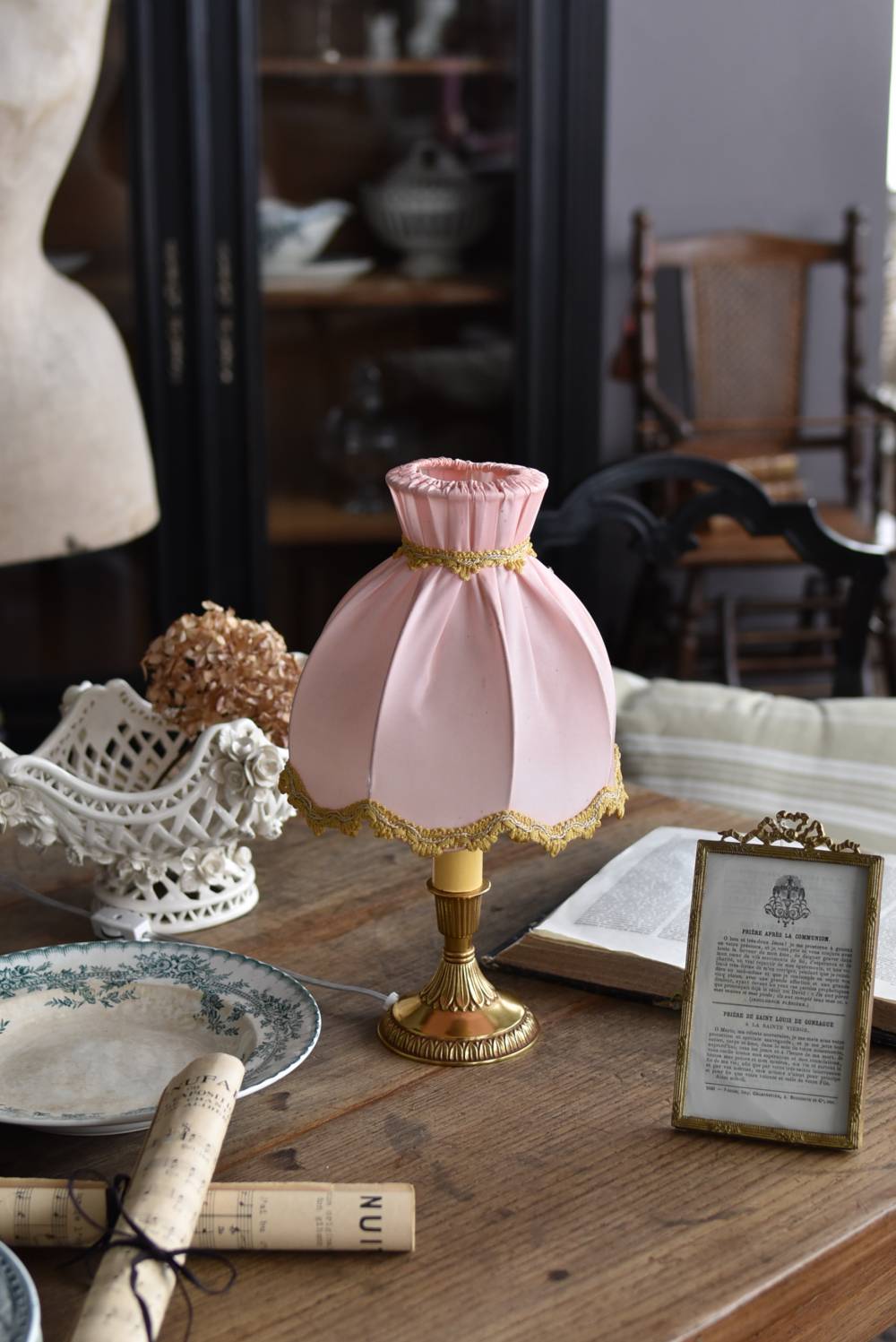 テーブルランプ.Pink フランスアンティーク照明 アンティークランプ