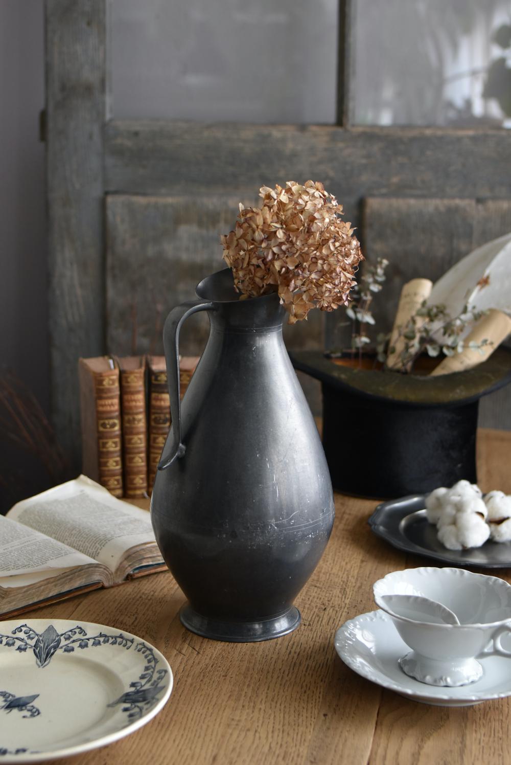 フランスアンティーク ポット 花器 花瓶 容器 ピューター ETAIN 刻印