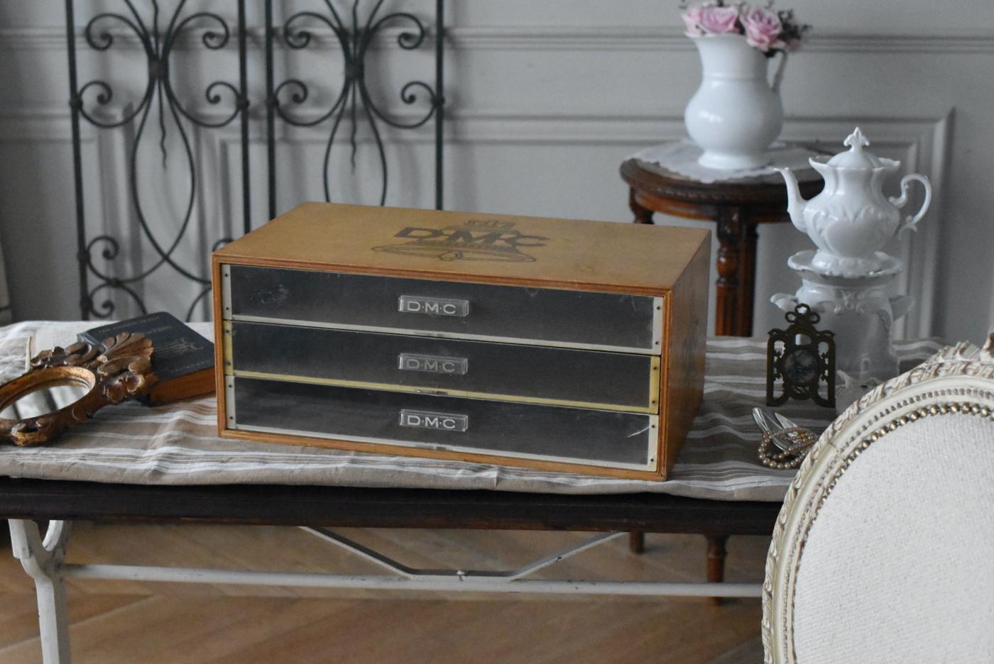 フランスアンティーク小型家具 スプールキャビネット.DMC 3段スモール