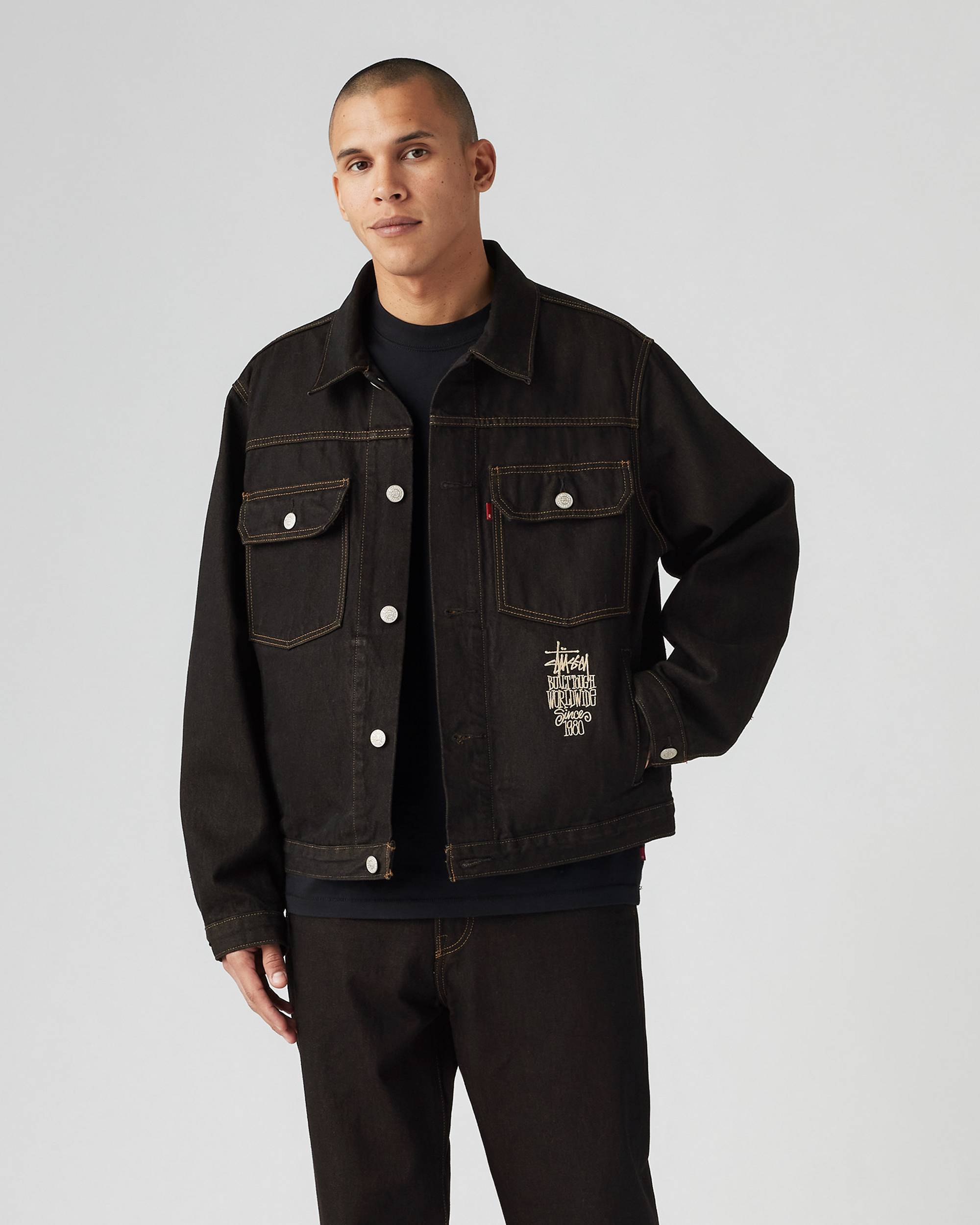 Stüssy & Levi's® Crispy Rinse Trucker Jacket - Black | Levi's® US