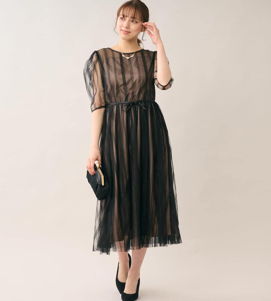 お呼ばれドレス》ストライプチュールドレス｜ワンピース｜LSTOCKROOM