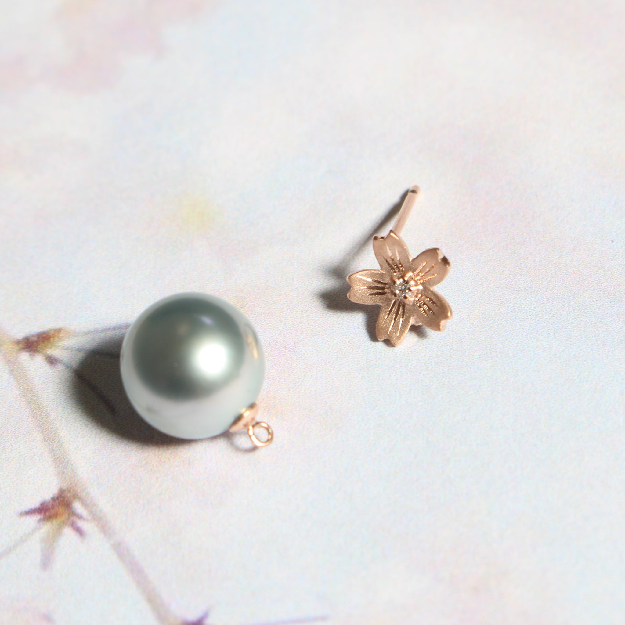 Semi Order】K18/Pt SAKURA Earring 桜ピアス｜ORIORI-Morden Japanese