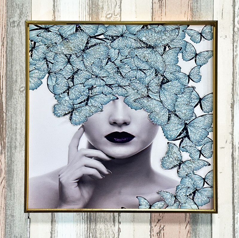 絵画 インテリア 額付(青緑＋銀) 油絵 F3-041114 人物 女性像 絵画