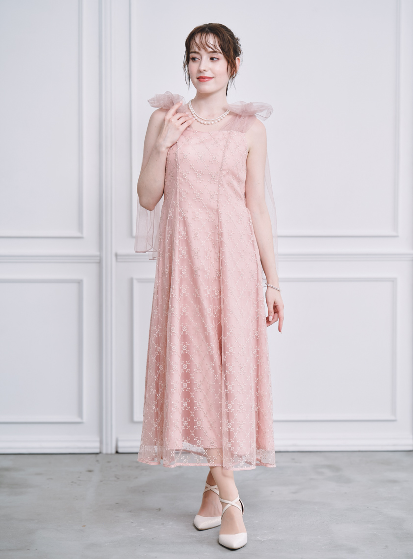 花柄レースリボンアレンジワンピース｜結婚式パーティのレンタルドレス