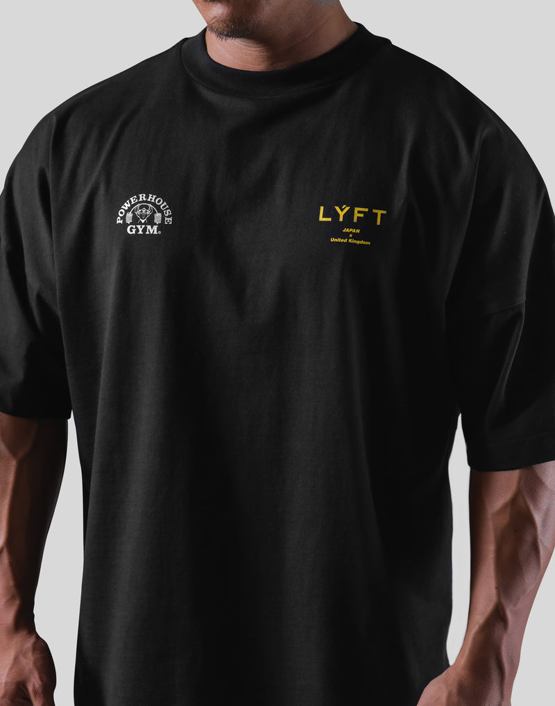 LÝFT × Power House Gym Logo Wide Shoulder Big T-Shirt - Black