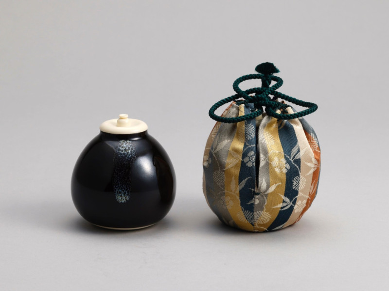 茶入 茄子 京焼 仕覆付 茶道具 茶器 茄子茶入 平安万代喜山 造