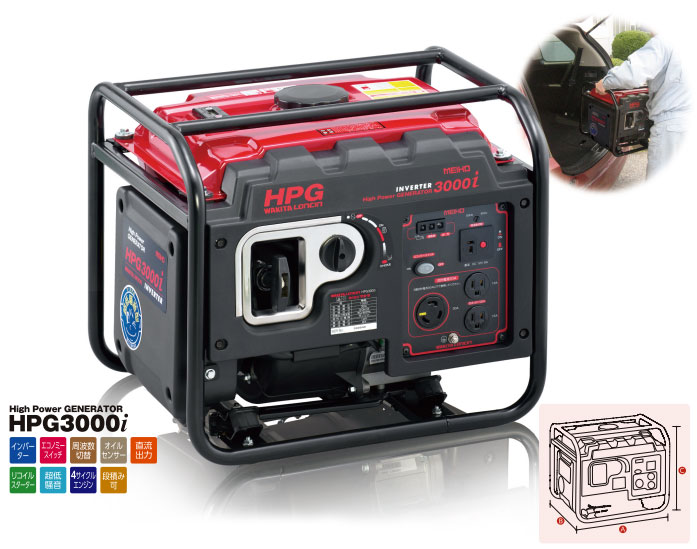 メーカー直送】HPG3000i ワキタ インバーター発電機(3kw) 即配・速配