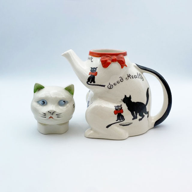 Good Luck Black Cat 猫型猫柄ティーポット WOOD & SONS 1950年代