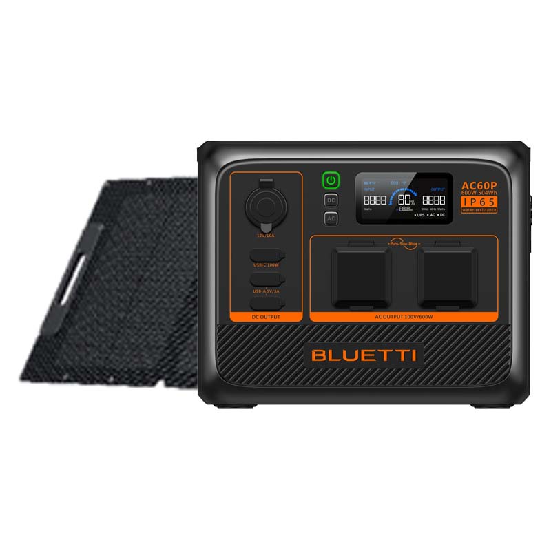 BLUETTI 小型ポータブル電源 AC60P+ソーラーパネルPV120D｜防水防塵