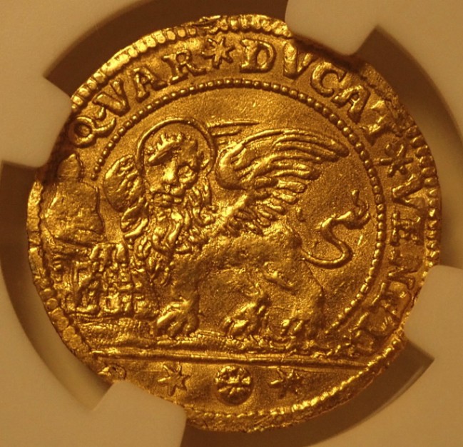 イタリア、ヴェネチアの2ゼッキーニのオゼッラ金貨、1735年発行