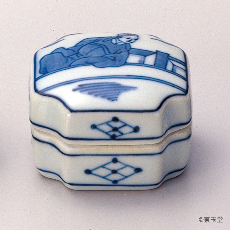 2716 染付香合 竹虎文 徳昇作 2716 染付香合 竹虎文 徳昇作 2716 染付