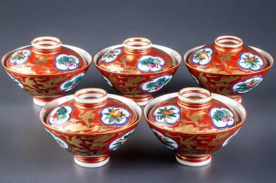 蓋物 蓋茶碗 古伊万里 金襴手 染付 亀甲 舞鶴 鳳凰 松竹梅 角福 ニュウ