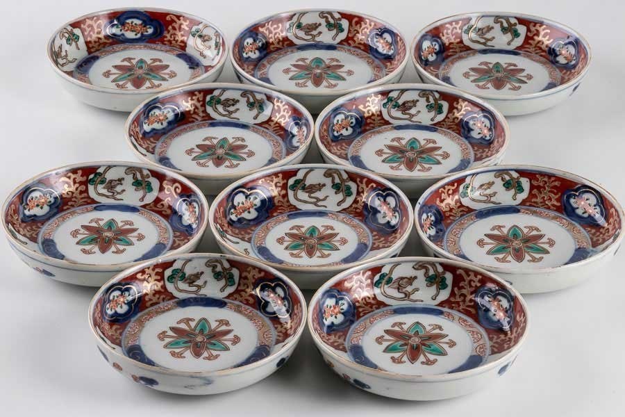 古伊万里 伊万里 染付 豆皿 菓子皿 華の図 小紋 10客 古