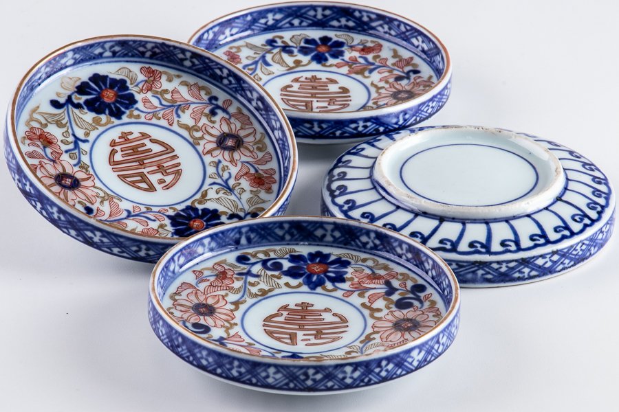 古伊万里】 大聖寺伊万里 金襴手花文小皿 4客セット 江戸後期 16468