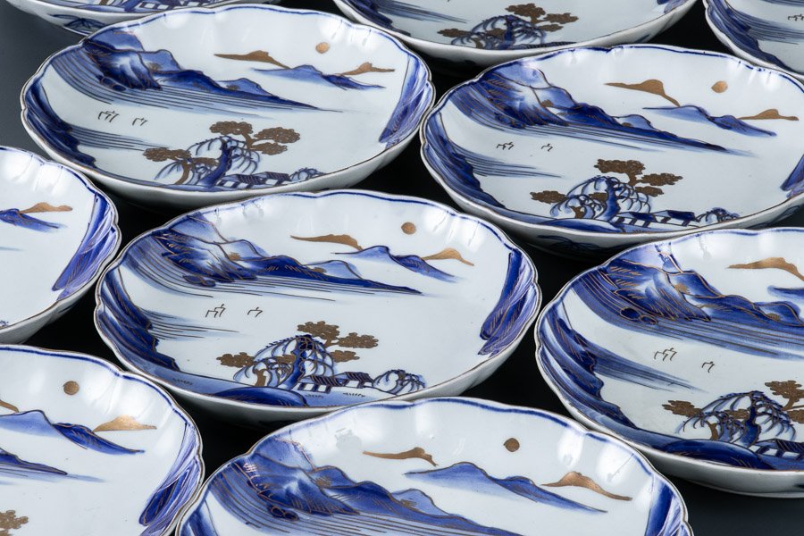 硯屏 染付 山水図 伊万里焼？ 平戸焼？ 合わせ箱 硯屏 染付 山水図