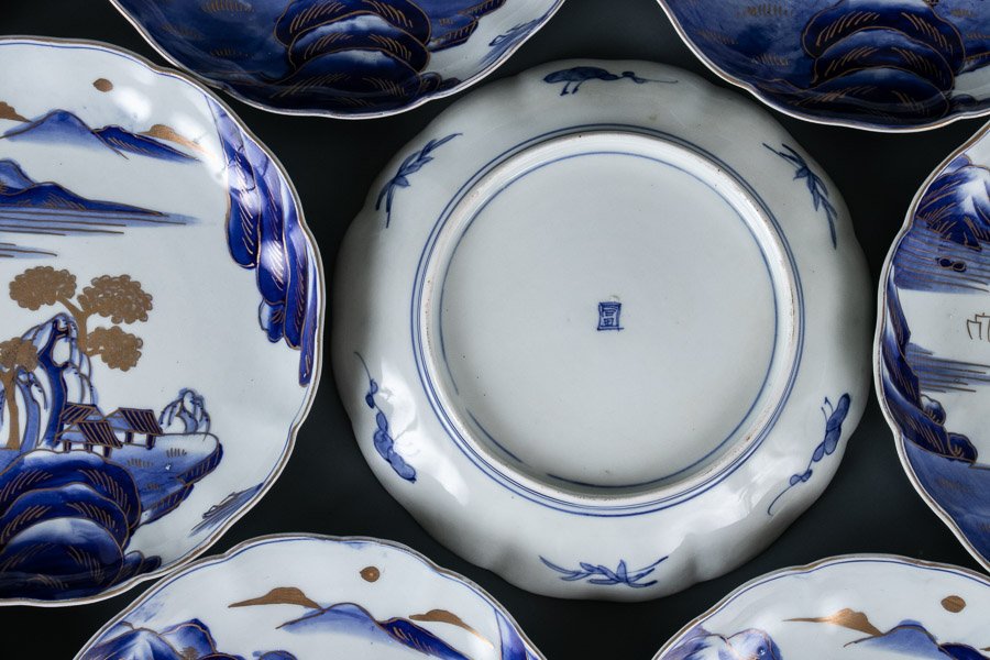 2439 染付青花 山水文 盃と下皿 5客セット 【公式通販】