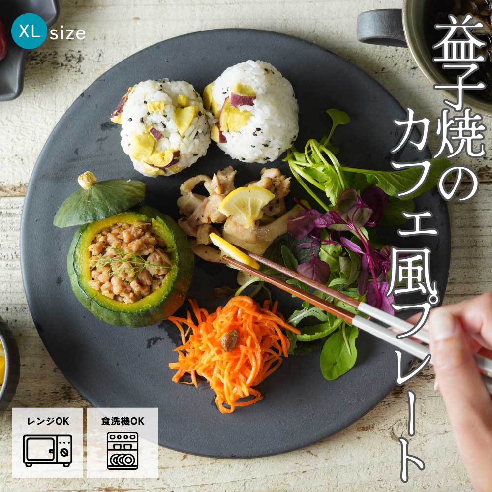 益子焼 フラットプレート（特大） ブロンズ黒マット わかさま陶芸 大皿