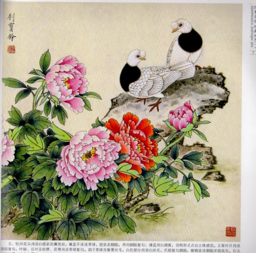 中国画 花鳥図 木枠扁額 【 牡丹に小禽図 】 落款名無 作者不詳