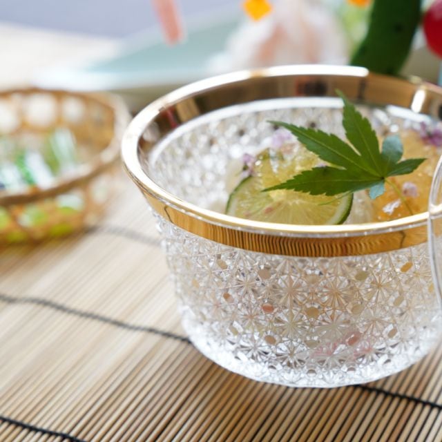 切子硝子 菊籠目 蓋物 金付 ｜ 四季折々のおしゃれな和食器通販サイト