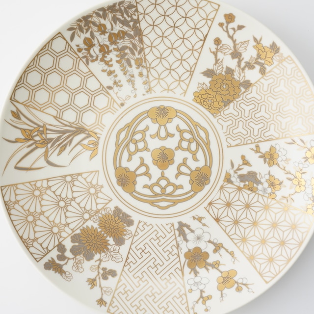 大聖寺伊万里 金襴手 亀甲紋に松竹梅 若松の図 長皿 E375AS-COw 大聖寺