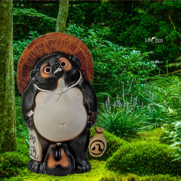 信楽焼 釉薬陶器製 福狸置物（タヌキ）オブジェ（オーナメント）H81cm