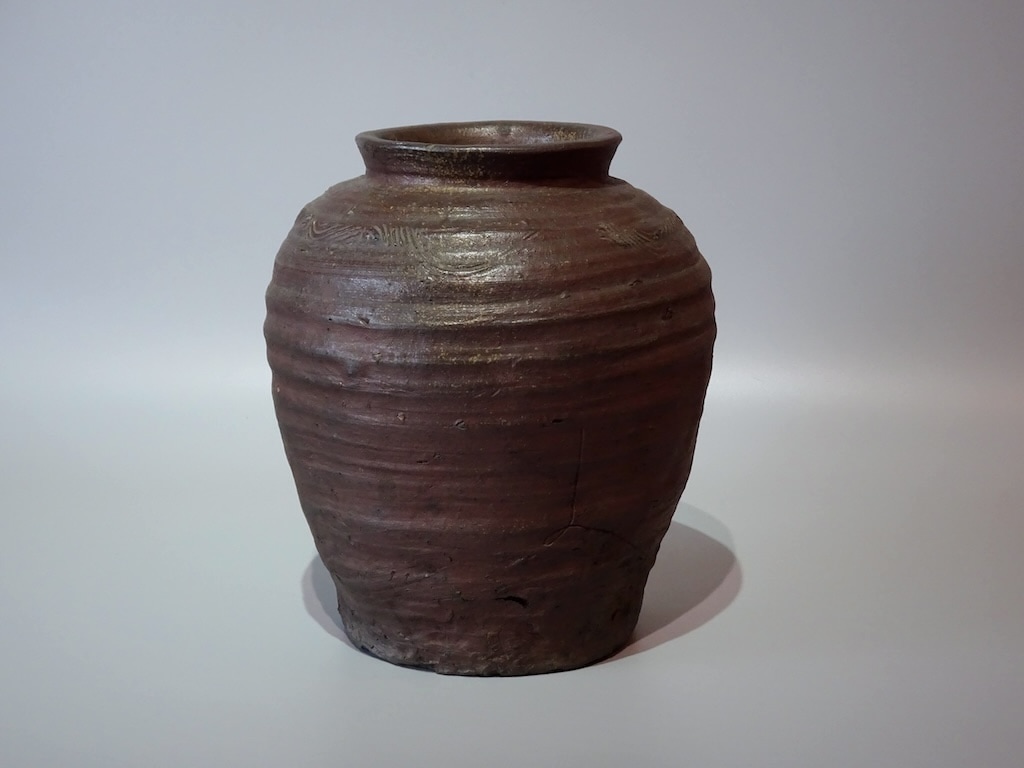 古備前室町時代波状紋茶壺 古備前室町時代波状紋茶壺 古備前室町時代