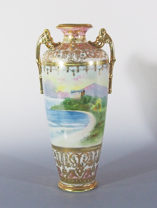 1855 オールドノリタケ 風景画 双耳花瓶 j 【公式通販】