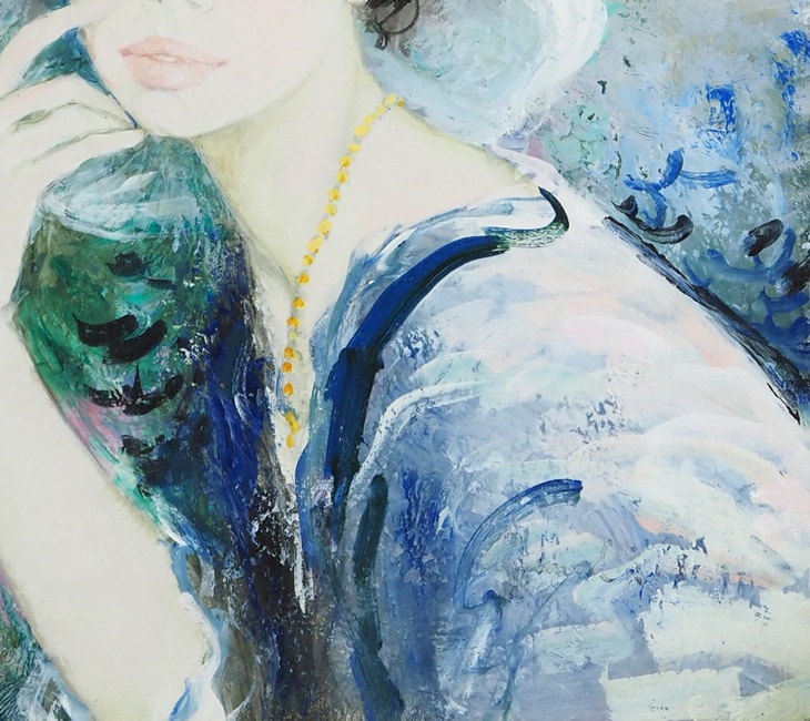 ベルナール・シャロワ】 デッサン・アールヌーボー風 女性肖像画