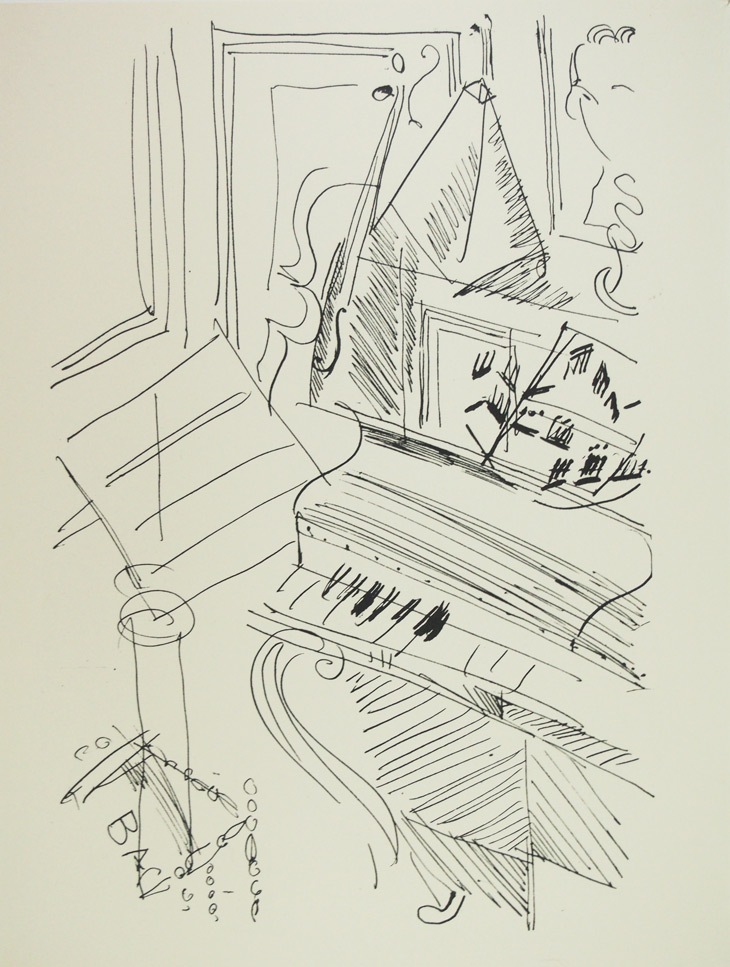 Fラウル・デュフィのリトグラフ「L 'Entracte」 楽譜付き