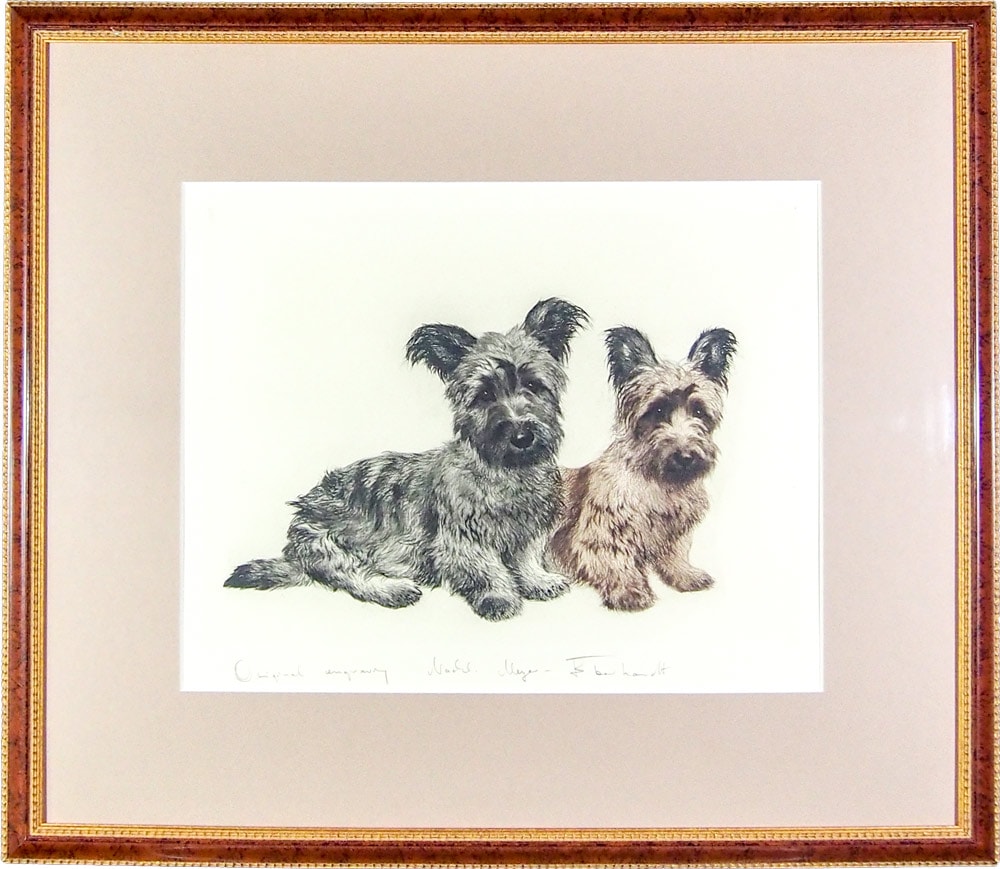 2匹のテリア犬』ヴィンテージ銅版画 Meyer Eberhardt 2匹のテリア犬