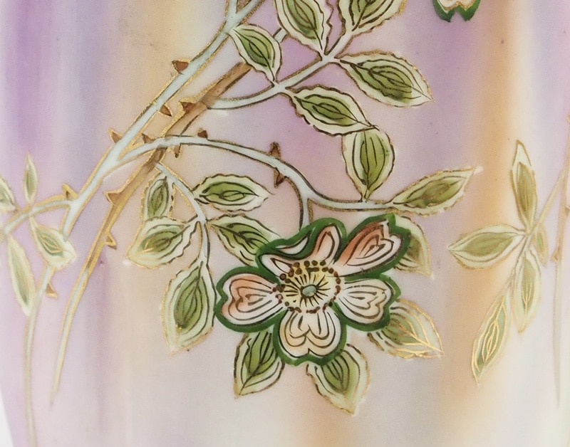 極希少】オールドノリタケ ヤシの木風景文 両耳花瓶 M-NIPPON印 盛上げ