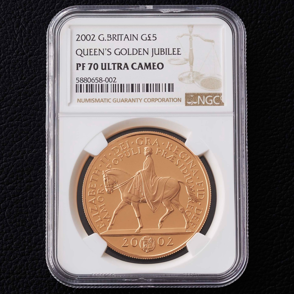 2002年 イギリス 馬上のエリザベス 5ポンド金貨 NGC PF70UCAM | 価格帯