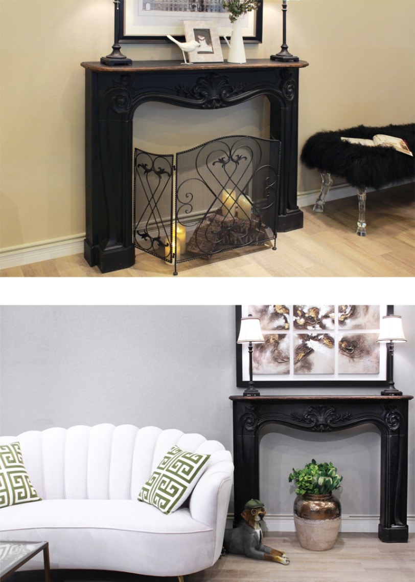 マントルピース ブラック 豪華彫刻 飾り棚 - 暖炉風 | マンションに