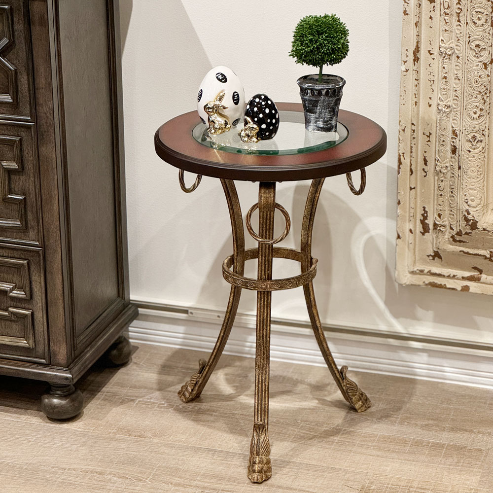 アンティーク】アイアンフレーム ガラステーブル サイドテーブル