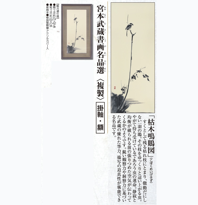 真作】【複製】掛軸 宮本武蔵 芦葉達磨図 二天一流の禅意を描く 箱入