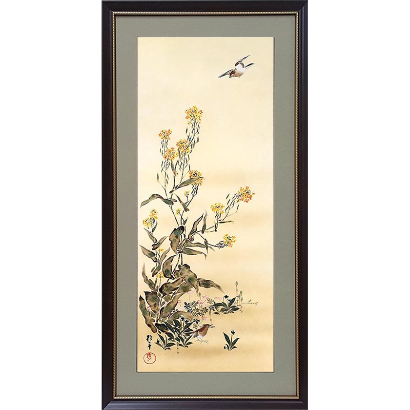 酒井抱一 「十二か月花鳥図」 一月 「梅椿に鶯図」 複製掛軸